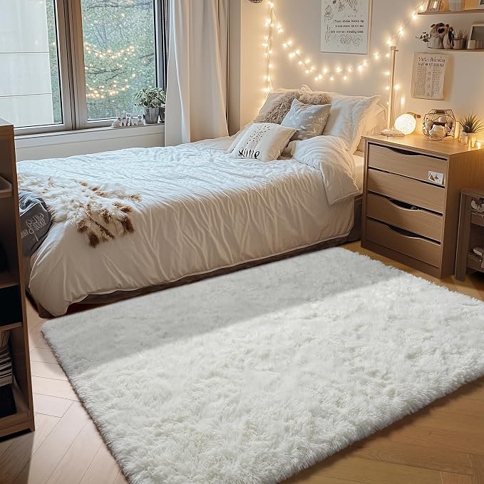 ONASAR Cream White Area Rugs for Bedroom Living Room, Washable Fluffy 4x6 by ONASAR