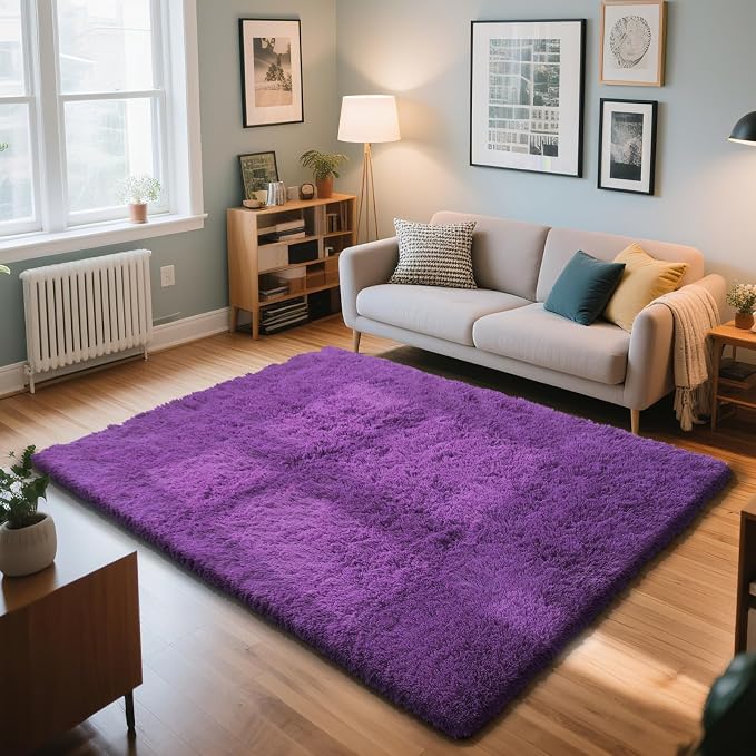 Purple Fluffy Rug Shaggy Area Rug, 4x6 Area Rugs by Yongyangjuxi