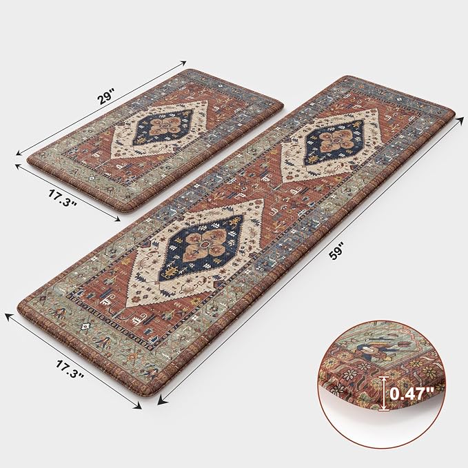 KIMODE Anti Fatigue Kitchen Mats, Boho Vintage Kitchen Rugs Sets of 2, Non Slip - Image 3