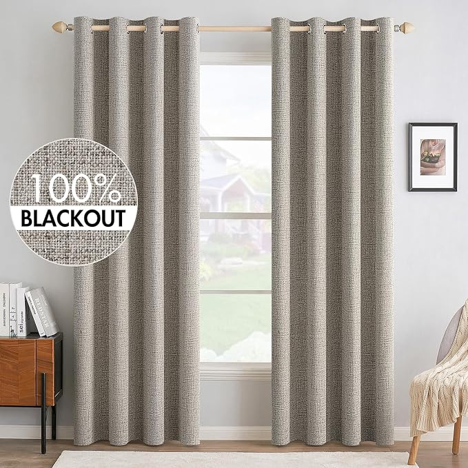 MIULEE Linen Texture Curtains for Bedroom Solid 100% Blackout Thermal Insulated by MIULEE