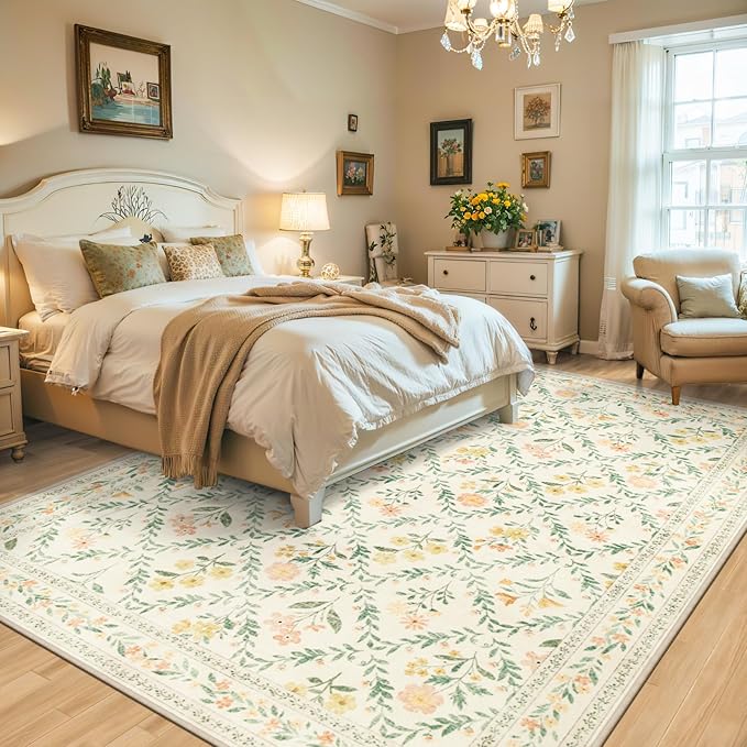 6x9 Area Rugs for Living Room: Floral Washable Rug Vintage Large Soft Boho - Image 3