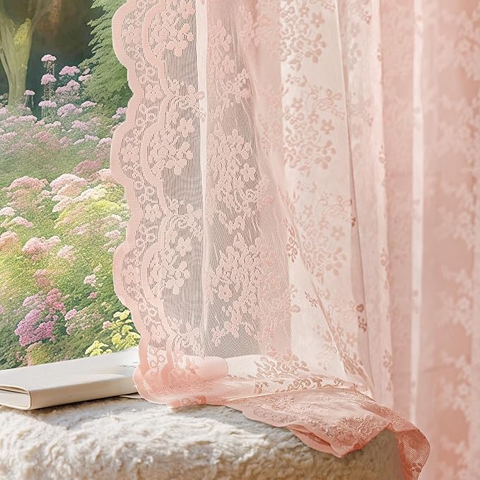 Anmao Vintage Lace Curtains 63 Inches Long 2 Panels Set, Romantic Elegant Light by Anmao