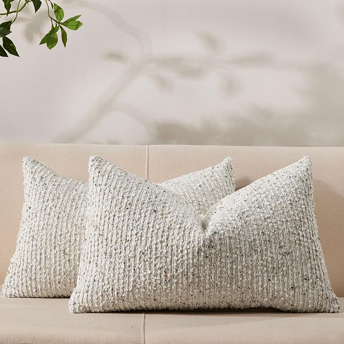 Decorative Couch Throw Pillow Covers 12x20 Set of 2 Cream Gray Striped Soft by Allorry