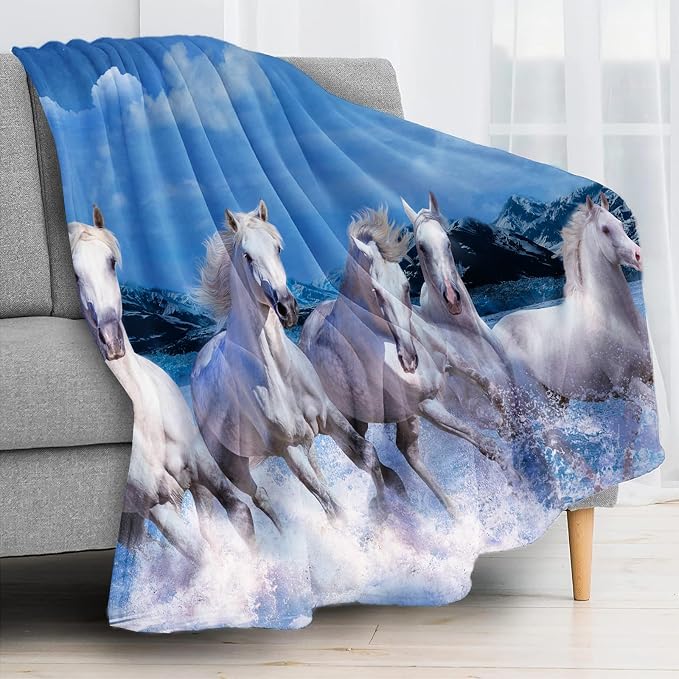 Prancing White Horses Throw Blanket - Image 2