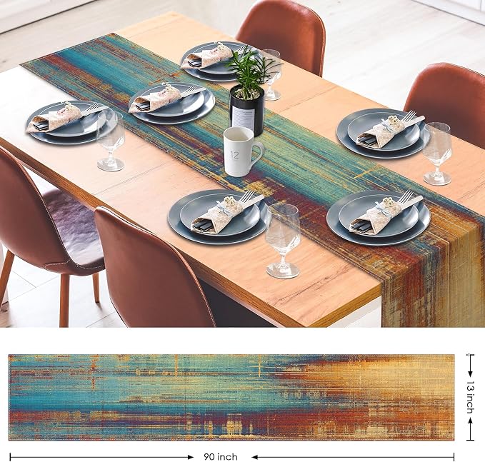 Emvency Blue and Orange Table Runner, Vintage Abstract Messy Rust Painting - Image 2
