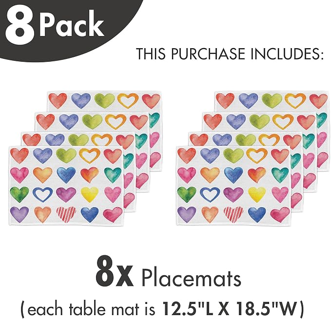Ambesonne Grunge Place Mats Set of 8, Rainbow Color Heart Shapes Valentine's - Image 7