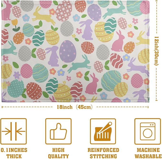 Easter Eggs Bunny Floral Placemats Set of 4 Watercolor Egg Floral Place Mat - Image 4
