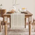 ZeeMart Farmhouse Braided Striped Table Runner, Rustic Beige Table Runners 72 by ZEEMARTONLINE