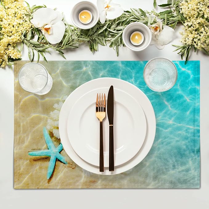 Giwawa Ocean Starfish Placemats Set of 4, Nautical Seashell Coral Coastal Linen - Image 3