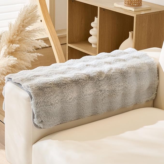 Faux Fur Armrest Cover Backrest Cover Fuzzy Plush Thick Bubble Sofa Cover by Huierxun