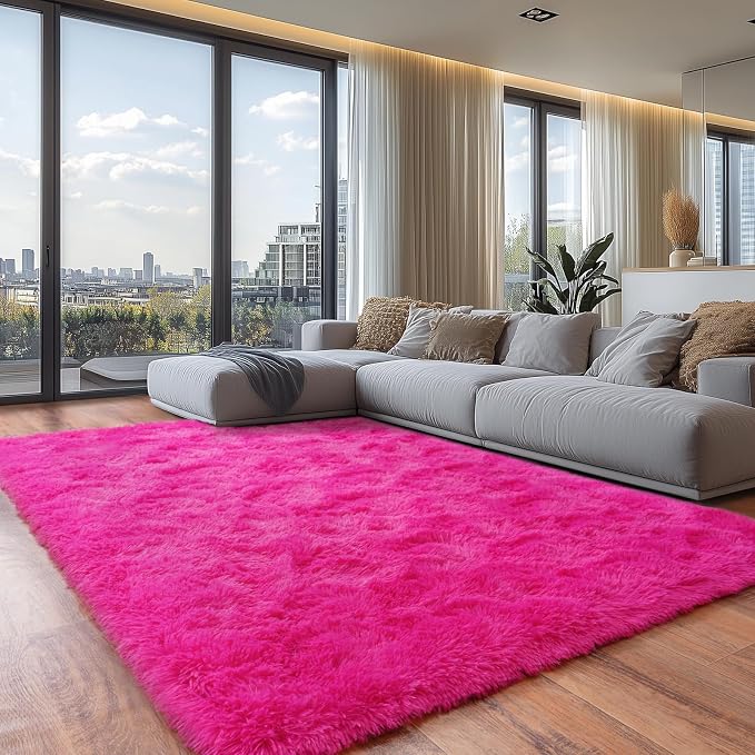 Extra Large 9x12 Feet Fuzzy Rug Hot Pink Fluffy Rug - Image 5