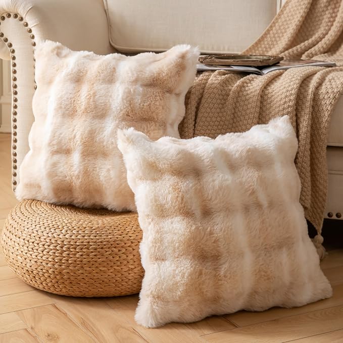 Pack of 2 Thick Plush Throw Pillow Covers Fluffy Wave Faux Fur Decorative - Image 2