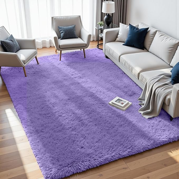 8x10 Area Rugs for Living Room Rug: Soft Fluffy Shag Purple Rugs for Bedroom by CarpetAddColortoYourLife