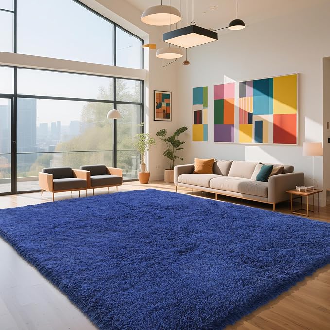 Blue Fluffy Rug Shaggy Area Rug, 9x12 Area Rugs by Yongyangjuxi