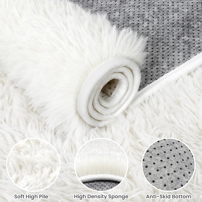 6x9 Area Rugs for Living Room Rug: Soft Fluffy Shag White Rugs for Bedroom - Image 5