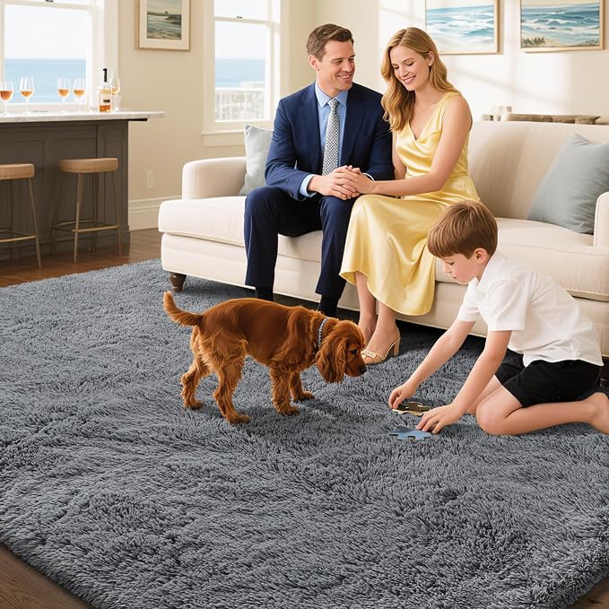 Fluffy Rug Shaggy Area Rug, Dark Grey 10x14 Area Rugs - Image 4