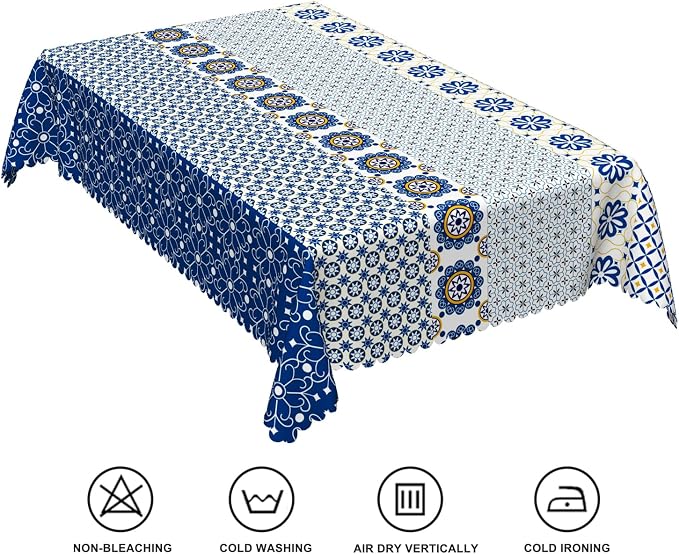 54x120inches Boho Rectangle Tablecloth Blue Floral Printed Bohemian Table Cloth - Image 6