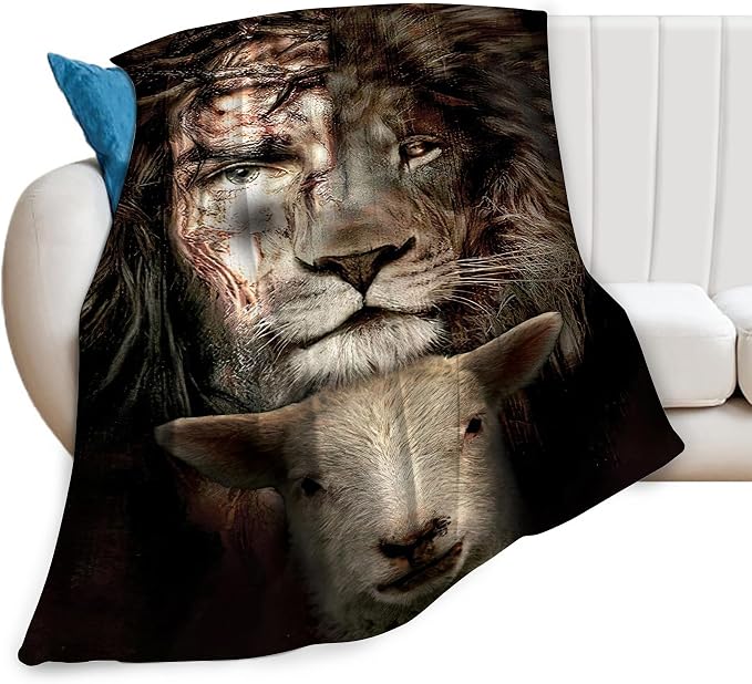 Christian Jesus Lion & Lamb Throw Blanket by citari