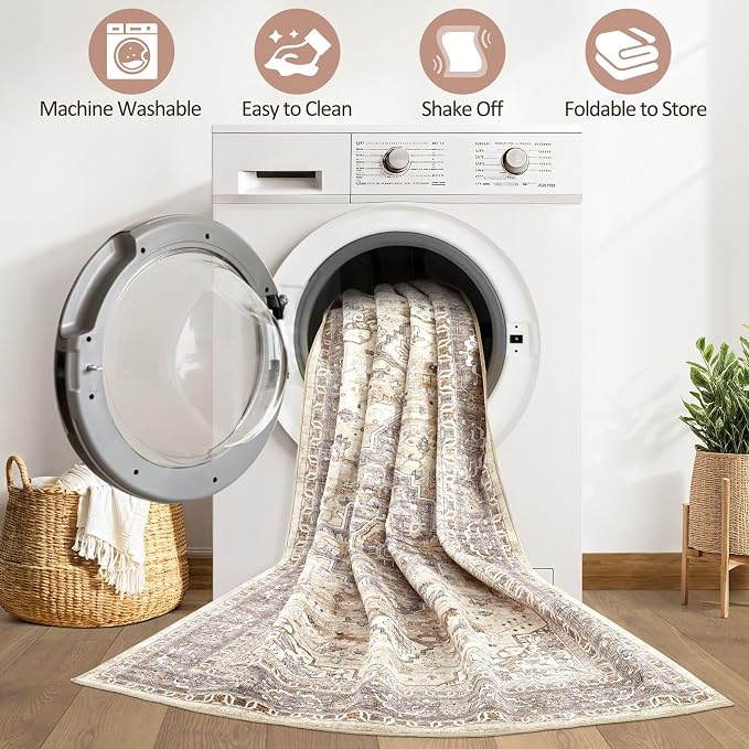 Runner Rug Kitchen Washable Rugs: 2x6 Non-Slip Boho Soft Vintage Stain - Image 2