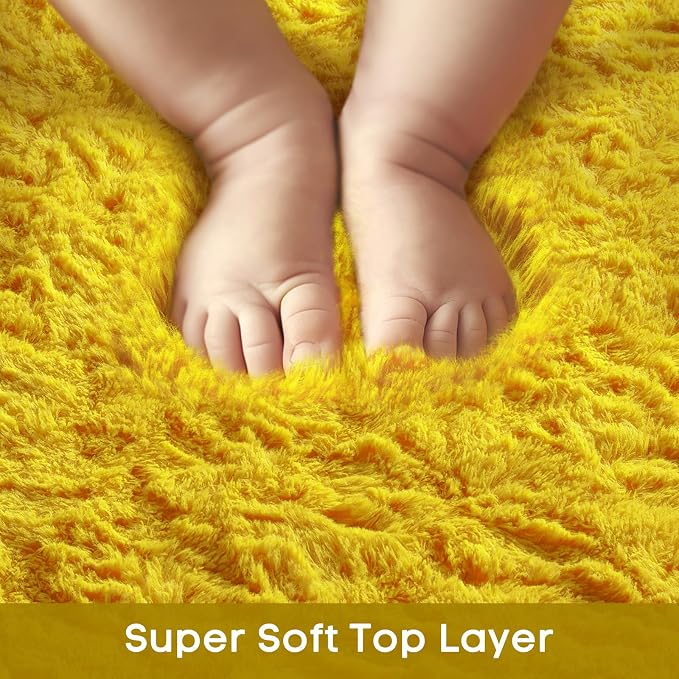 Ophanie Yellow Rugs for Living Room Bedroom, 5x8 Fluffy Fuzzy Furry Carpet - Image 3