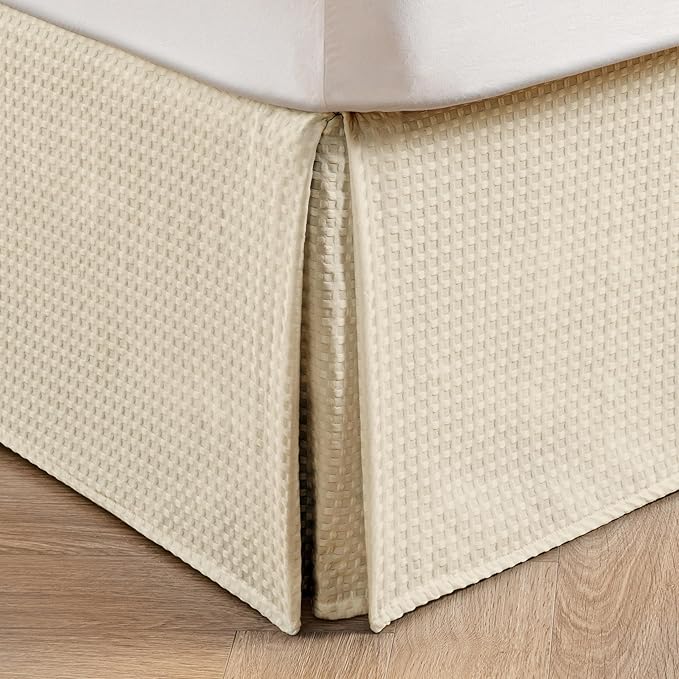 MIYE Pleated Waffle Weave Bed Skirt, Tailored Dust Ruffle 18 Inch Drop Easy Fit by MIYE