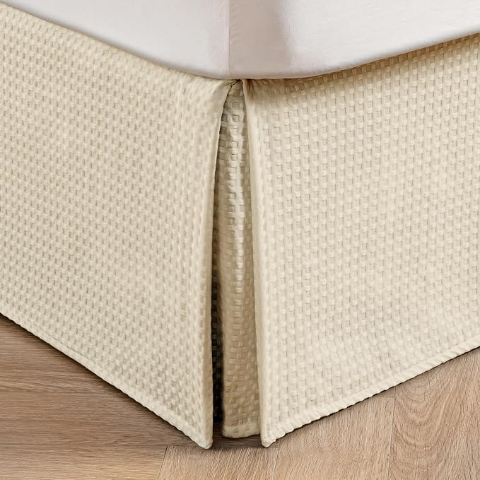 MIYE Pleated Waffle Weave Bed Skirt, Tailored Dust Ruffle 12 Inch Drop Easy Fit by MIYE