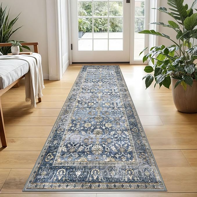 KUTA Runners for Hallways 2x5 ft, Vintage Floral Rug Non-Slip Washable Kitchen by KUTA