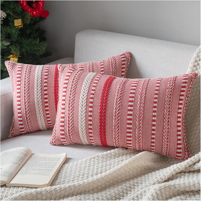 Christmas Pillow Covers 12x20 Inch Set of 2, Farmhouse Boho Christmas by Cethom