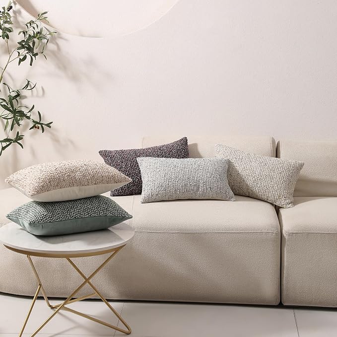 Striped Throw Pillow Covers 12x20 Set of 2 Beige Textured Boucle Chic Morden - Image 7