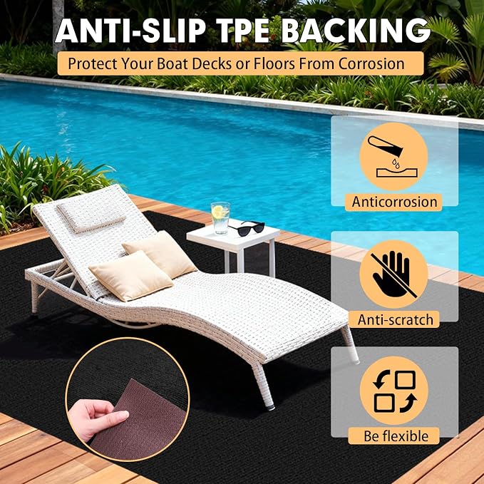Marine Carpet, 5 FT x 20 FT Black Indoor/Outdoor Carpet, 0.2" Thick, Waterproof - Image 5
