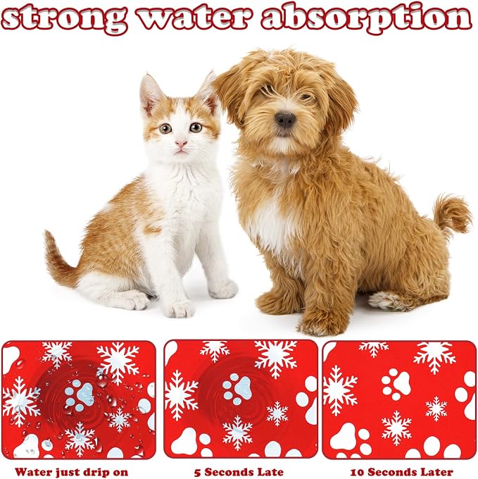 Christmas Pet Mat Red White Snowflake Dog Claw Mat Absorbent Dog Bowl Mats - Image 3