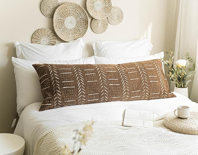 BlissBlush Fall Brown Soft Chenille Boho Body Pillow Cover 20x54, Decorative - Image 4