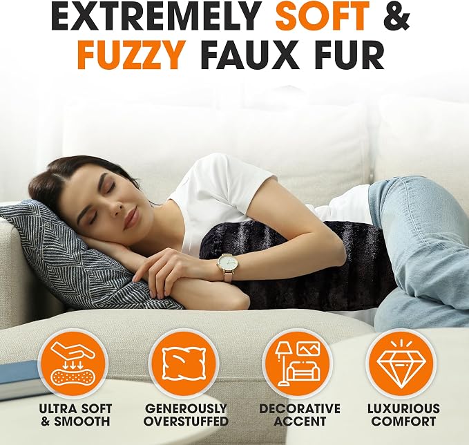 Cheer Collection Faux Fur Bolster Pillows – Soft Decorative Cylinder Pillows - Image 4