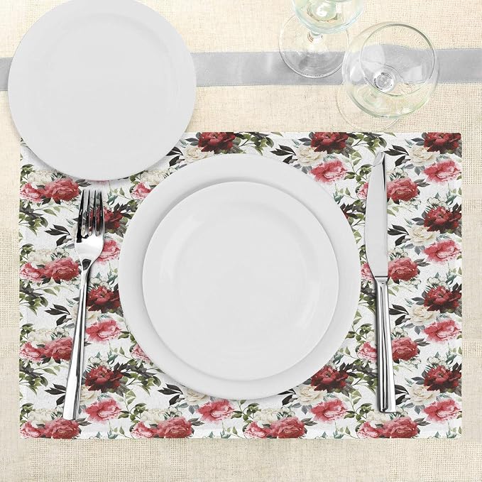 Ambesonne Shabby Flora Place Mats Set of 4, Country Style Floral Flower Roses - Image 3