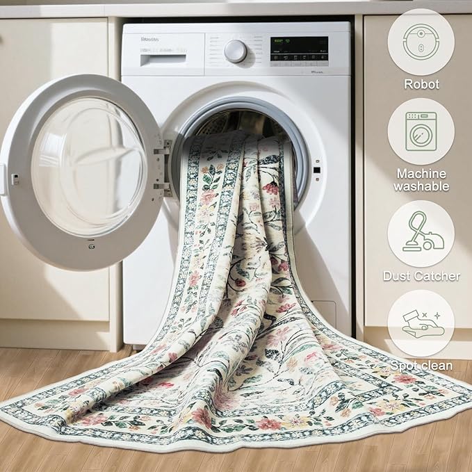 6x9 Area Rugs for Living Room: Floral Washable Rug Vintage Large Soft Boho - Image 6