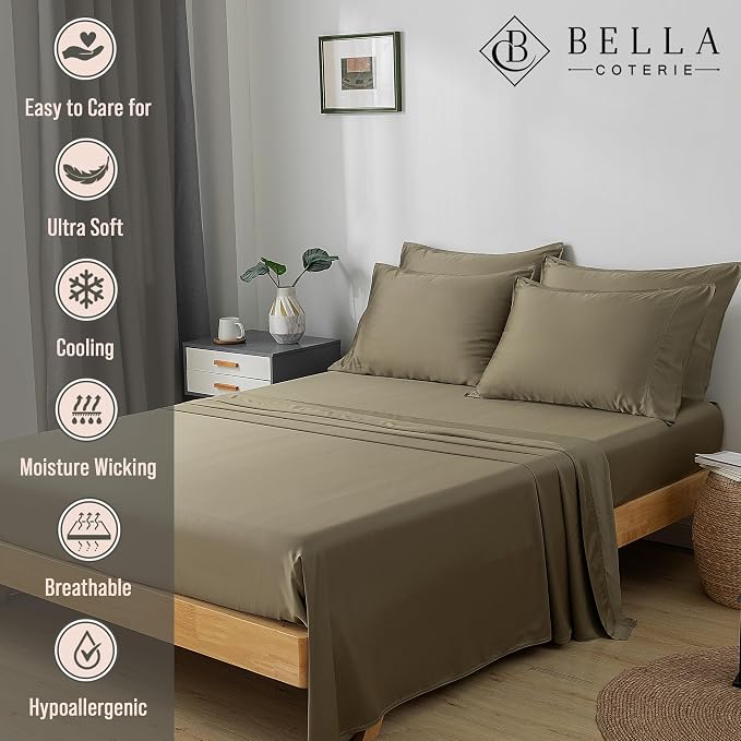 Bella Coterie 6 Piece Luxury Bamboo Viscose King Size Sheet Set | 100% - Image 2