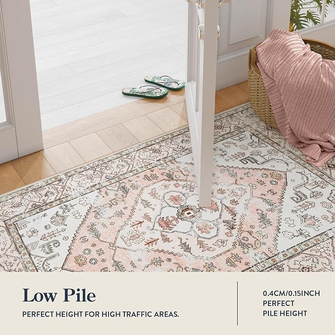 Lahome Boho Washable Non-Slip Pink Rug - Image 5