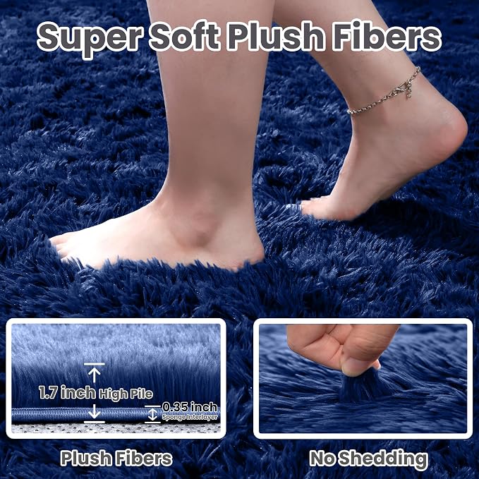 4x6 Area Rugs for Living Room Rug: Soft Fluffy Shag Blue Rugs for Bedroom - Image 5