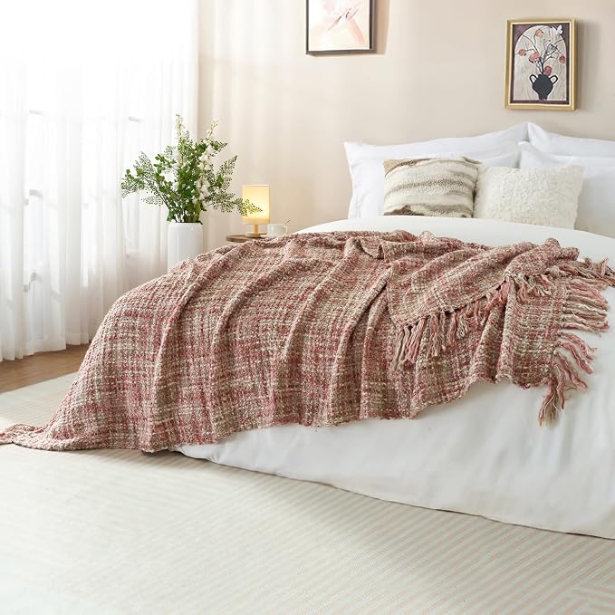 Multi-Color Light Pink Cable Knitted Throw Blanket - Image 5
