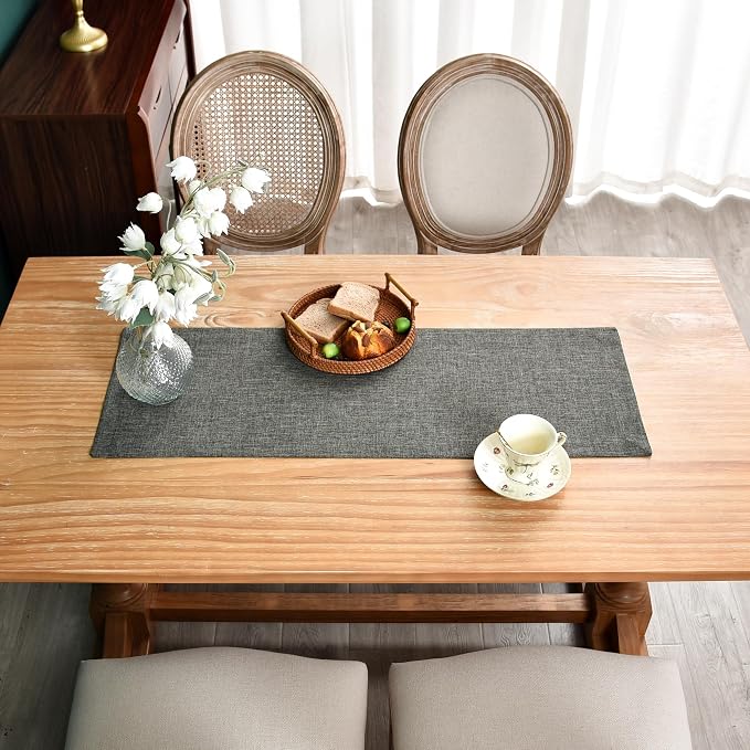 NEWISHER Farmhouse Rustic Table Runner Dark Grey Rectangular Table Runners Faux - Image 4