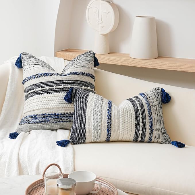 BlissBlush Navy Dark Blue Decorative Throw Pillow Cover 18x18 Square Boho - Image 4