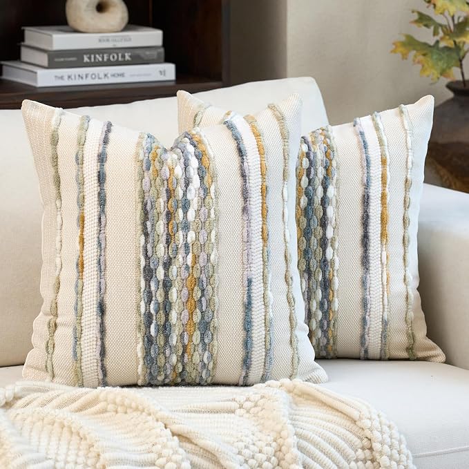Aeckself Boho Pillow Covers 18x18 Inch Set of 2, Farmhouse Decorative Striped by AECKSELF