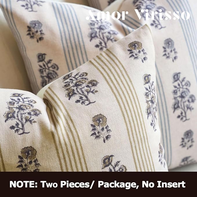 Amor Virisso Floral Throw Pillow Covers 20x20 Set of 2 Block Print Pillow - Image 3