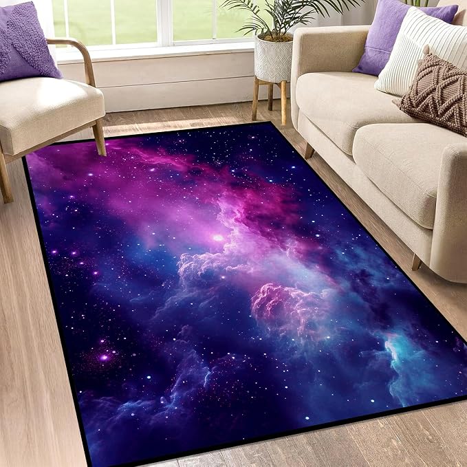 Purple Galaxy Rug Space Rugs Colorful Throw Rug Non-Slip Sun and Cloud Carpet - Image 5