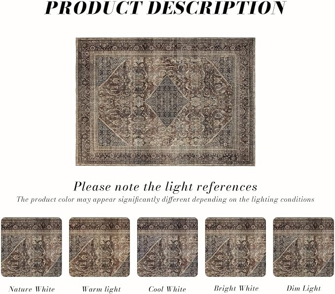 Area Rug 9×12, Large Vintage Boho Rug, Ultra-Soft Low Pile, Non Slip, Stain - Image 2