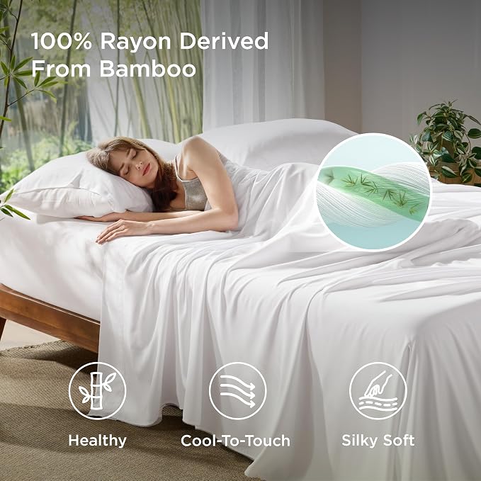 Bedsure California King Sheet Sets, Cooling Sheets, Rayon Derived from Bamboo - Image 2