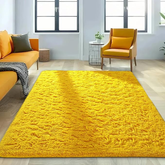 Ophanie Yellow Rugs for Living Room Bedroom, 5x8 Fluffy Fuzzy Furry Carpet - Image 5
