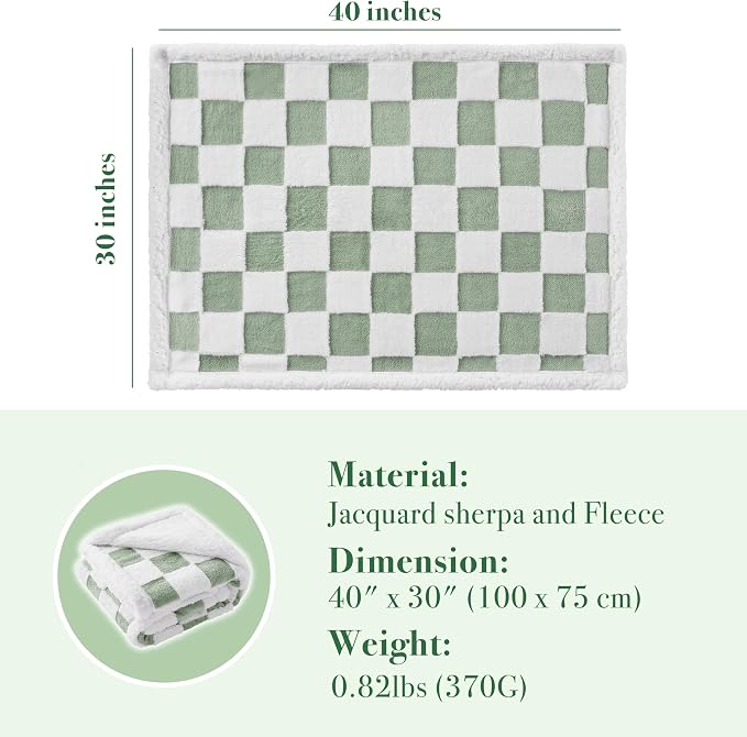 Checkered Dog Blanket, Sage Green Jacquard Sherpa Blankets - Image 5
