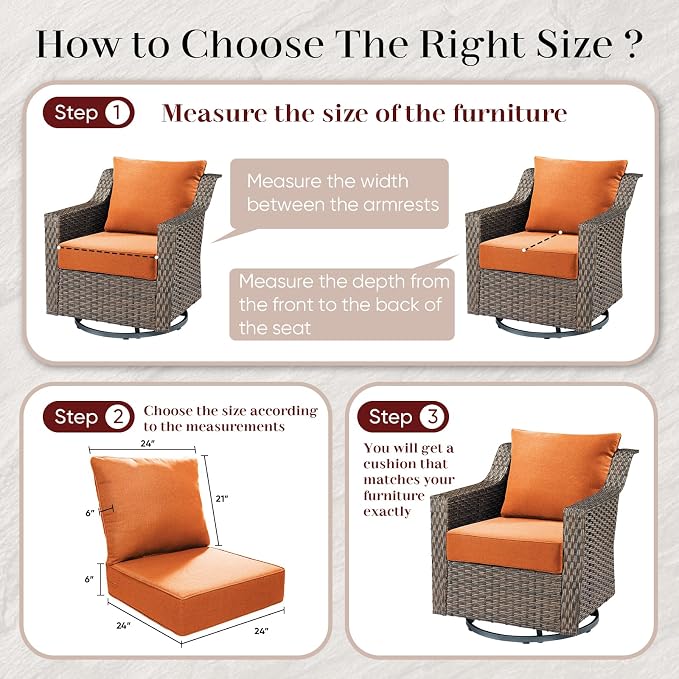 Luxury Outdoor Seat Cushion Set-24 x 24 x 6 Inch Outdoor Chair Cushions - Image 7