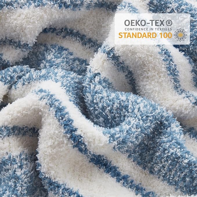 Snuggle Sac Stripe Blue Blankets Luxurious Microfiber Fabric, Reversible Super - Image 3